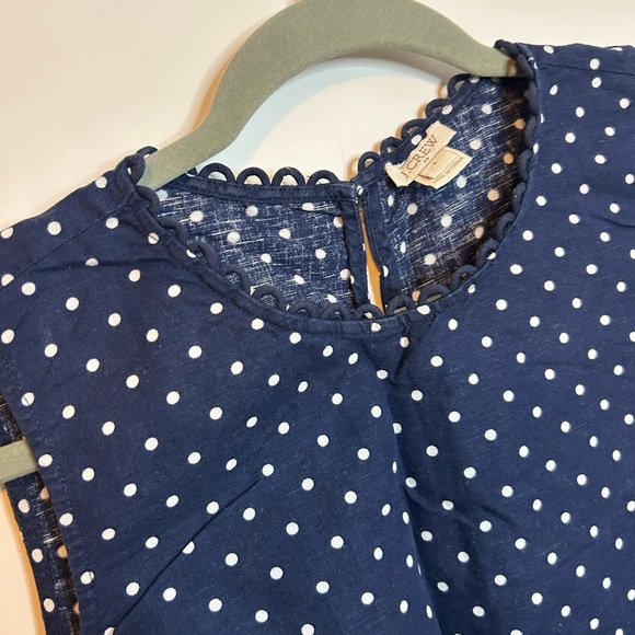 J.Crew Navy Blue Sleeveless Polka Dot Linen Blouse - Picture 5 of 5